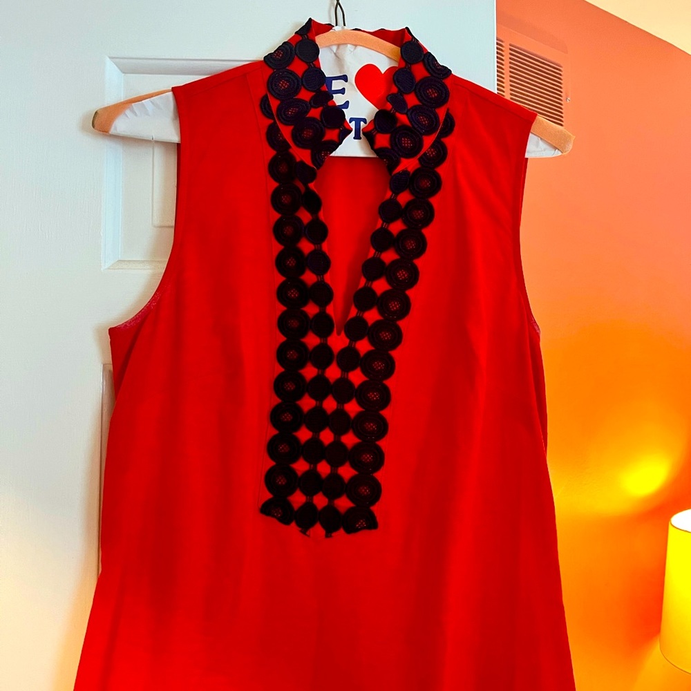 Red and blue sail to stable dress